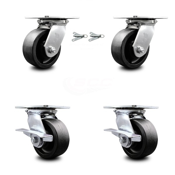 5 Inch Glass Filled Nylon Swivel Caster Swivel Locks 2 Brakes SCC, 2PK